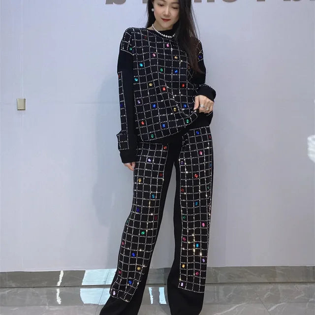 Fall Retro Style Outfits Women's Diamond Two-Sets