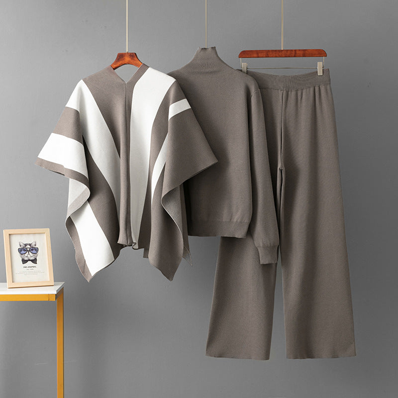 Women’s Shawl, Sweater & Wide Leg Pants 3-Piece Set
