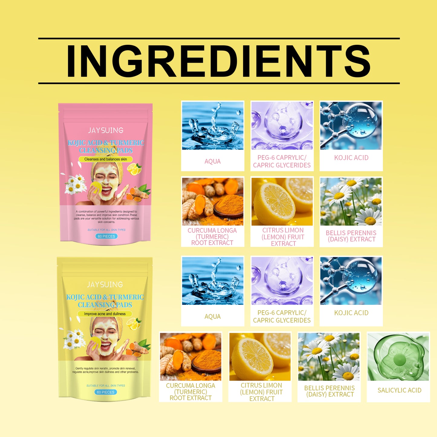 Jaysuing Kojic Acid & Turmeric Balanced Water-Oil Cleansing Pads