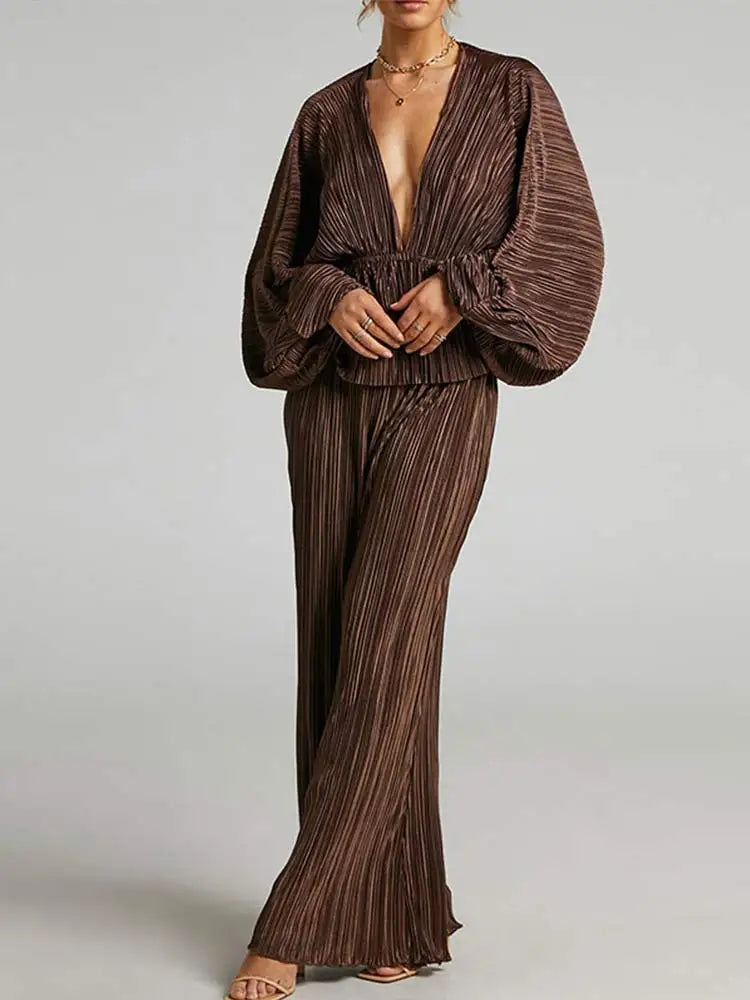 New Pleated Wide-Leg Pants Two-Piece Set Fashion Outfit