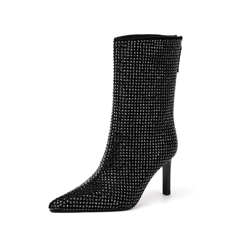 Women's Glamorous Rhinestone-embellished high heel Booties - Fall’s Hottest Statement Boot!