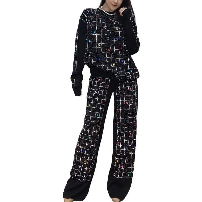 Fall Retro Style Outfits Women's Diamond Two-Sets