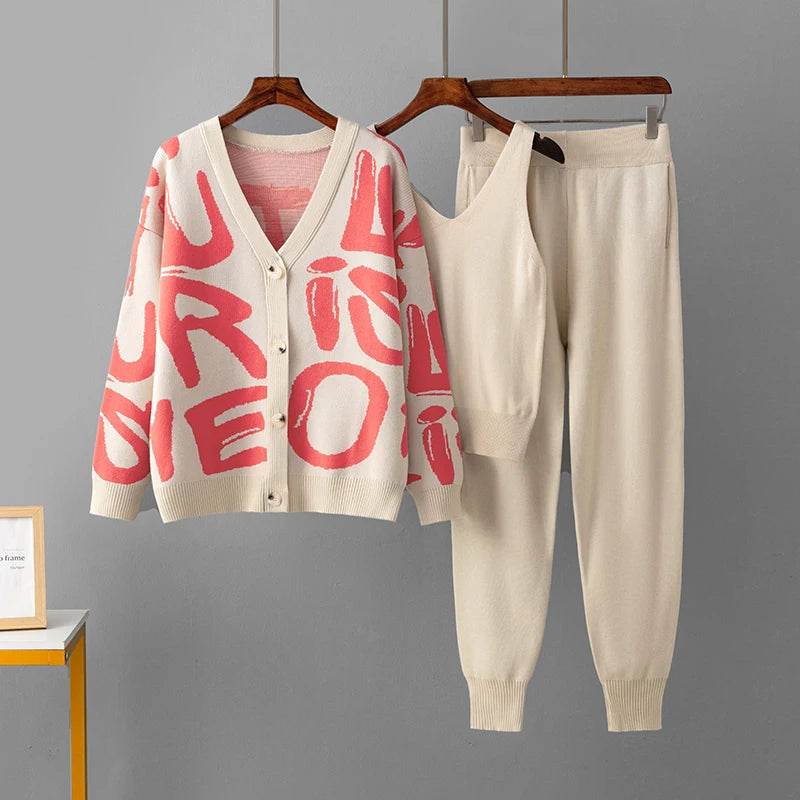 New Arrivals 2025 Autumn Winter 3-Piece Women's Cardigan Tracksuit