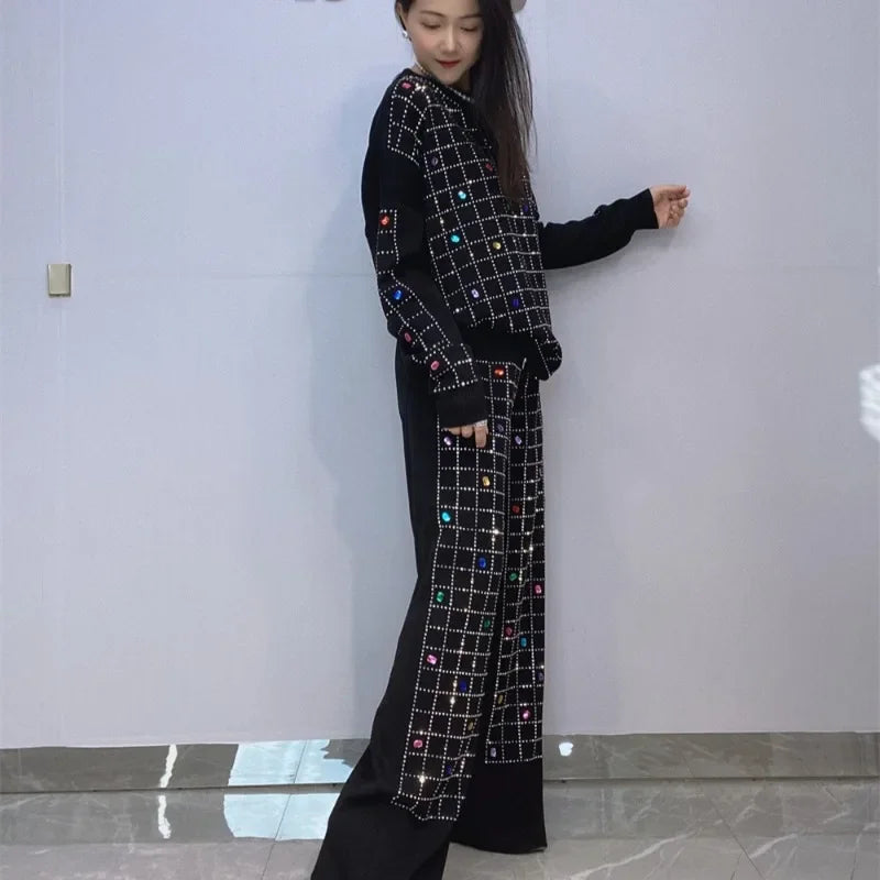 Fall Retro Style Outfits Women's Diamond Two-Sets