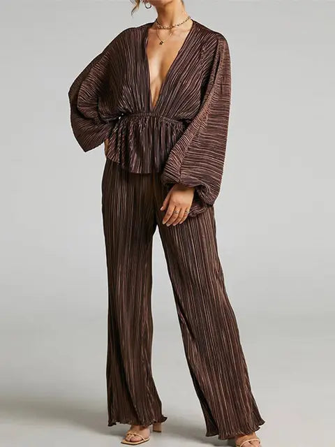 New Pleated Wide-Leg Pants Two-Piece Set Fashion Outfit
