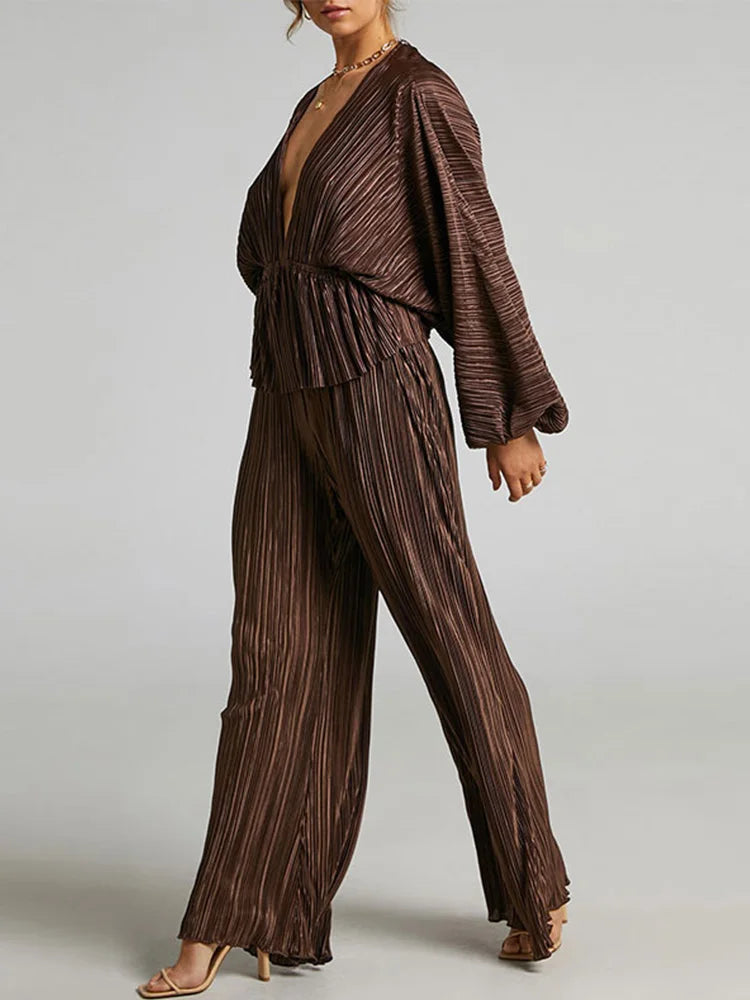 New Pleated Wide-Leg Pants Two-Piece Set Fashion Outfit