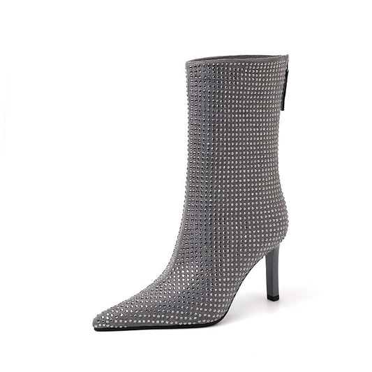 Women's Glamorous Rhinestone-embellished high heel Booties - Fall’s Hottest Statement Boot!