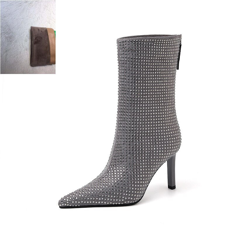 Women's Glamorous Rhinestone-embellished high heel Booties - Fall’s Hottest Statement Boot!