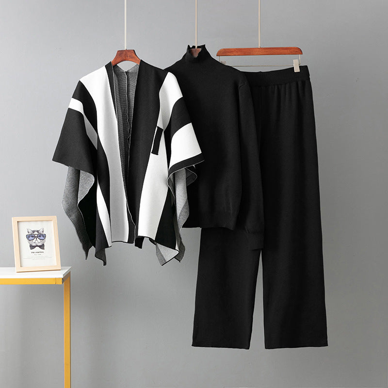 Women’s Shawl, Sweater & Wide Leg Pants 3-Piece Set