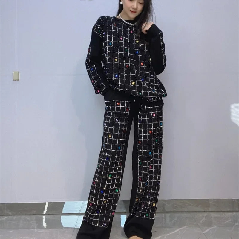 Fall Retro Style Outfits Women's Diamond Two-Sets
