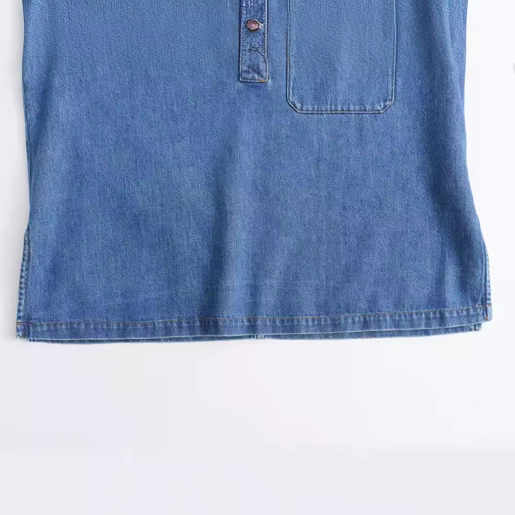 Women's Retro Lapel Casual Shirt Set Belted Loose Denim Pants 2-piece
