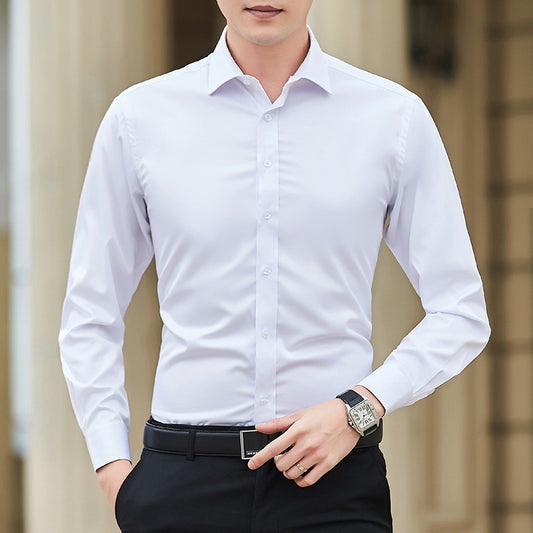 Men's Long Sleeved Slim Fit Solid Color Professional Business Dress Men's Suit Shirt