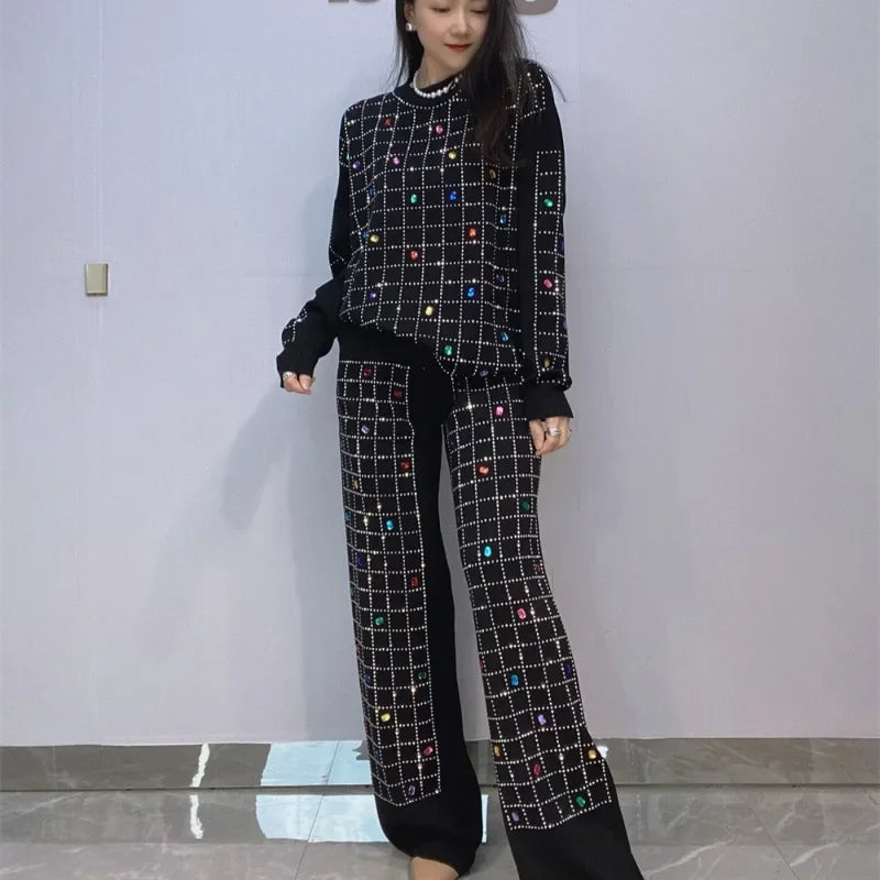 Fall Retro Style Outfits Women's Diamond Two-Sets