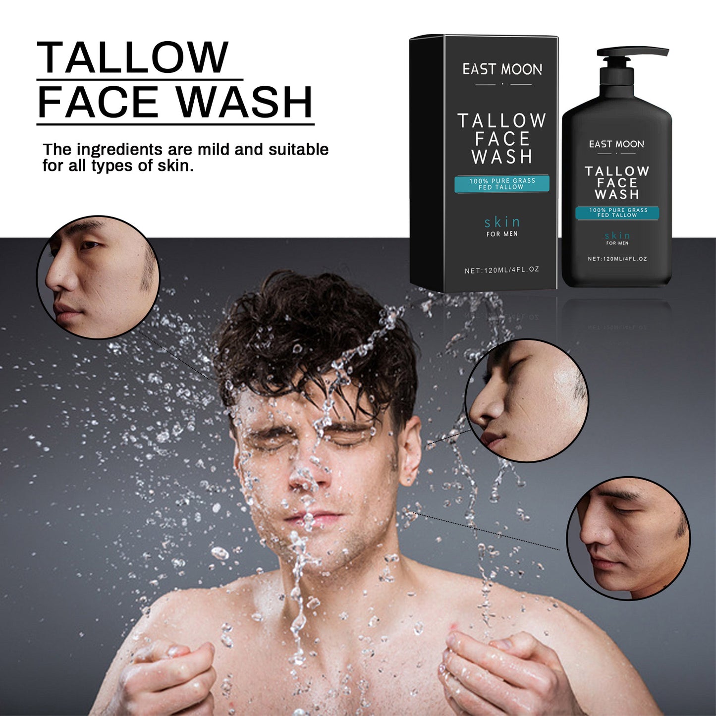 Men's Daily Facial Cleanser Deeply Cleans,Tightens Skin Pores,Moisturizes and Brightens