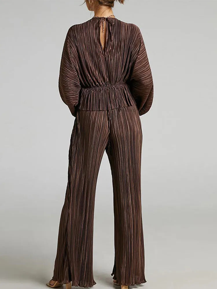 New Pleated Wide-Leg Pants Two-Piece Set Fashion Outfit