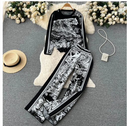 2-Piece Knitted Animal Print Set Women's 2025