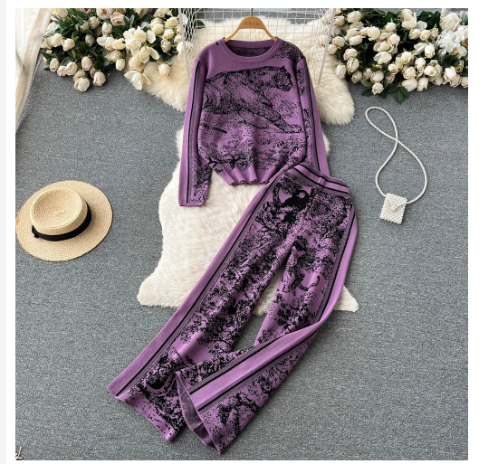 2-Piece Knitted Animal Print Set Women's 2025