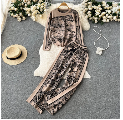 2-Piece Knitted Animal Print Set Women's 2025