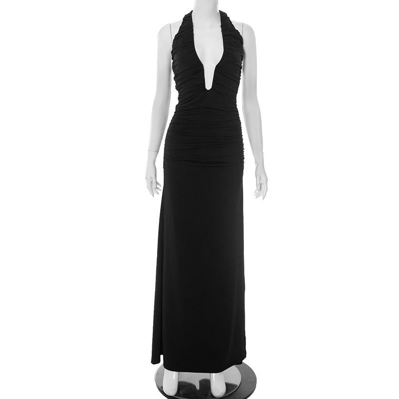 Elegant Solid Color Halter Slit Dress for Women 2025