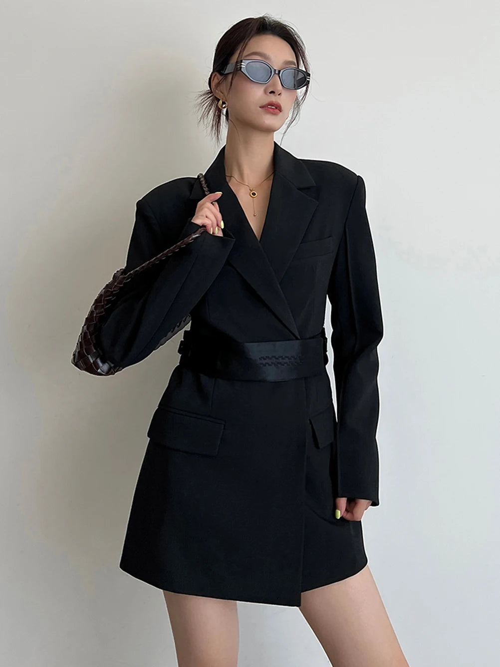 Women's Khaki Lace-Up Waist Elegant Suit Dress