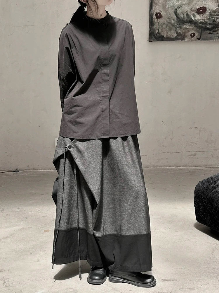 High Elastic Waist Dark Gray Irregular Bandage Wide Leg Pants Autumn 2025