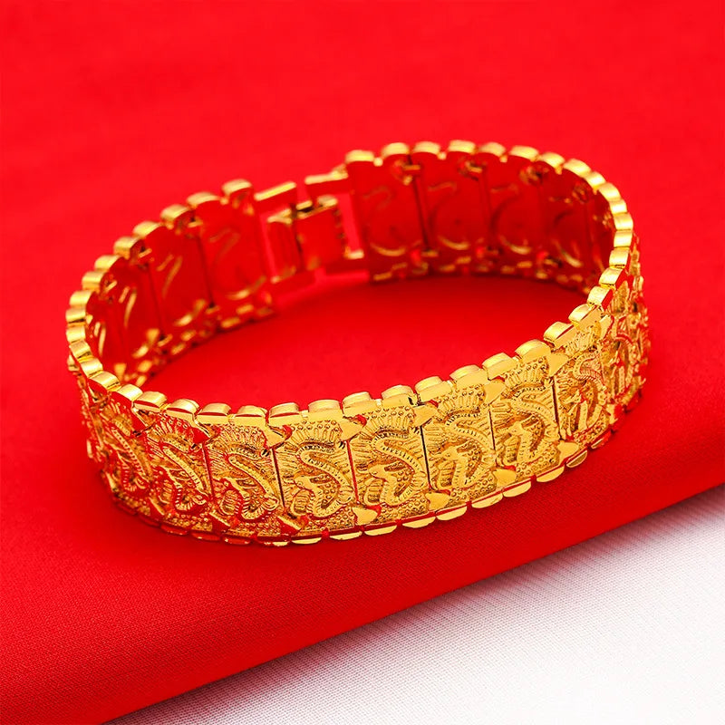 Domineering Dragon pattern Watch Chain for Men 24K gold, AU999 Ancient Gold Chain for daily wear