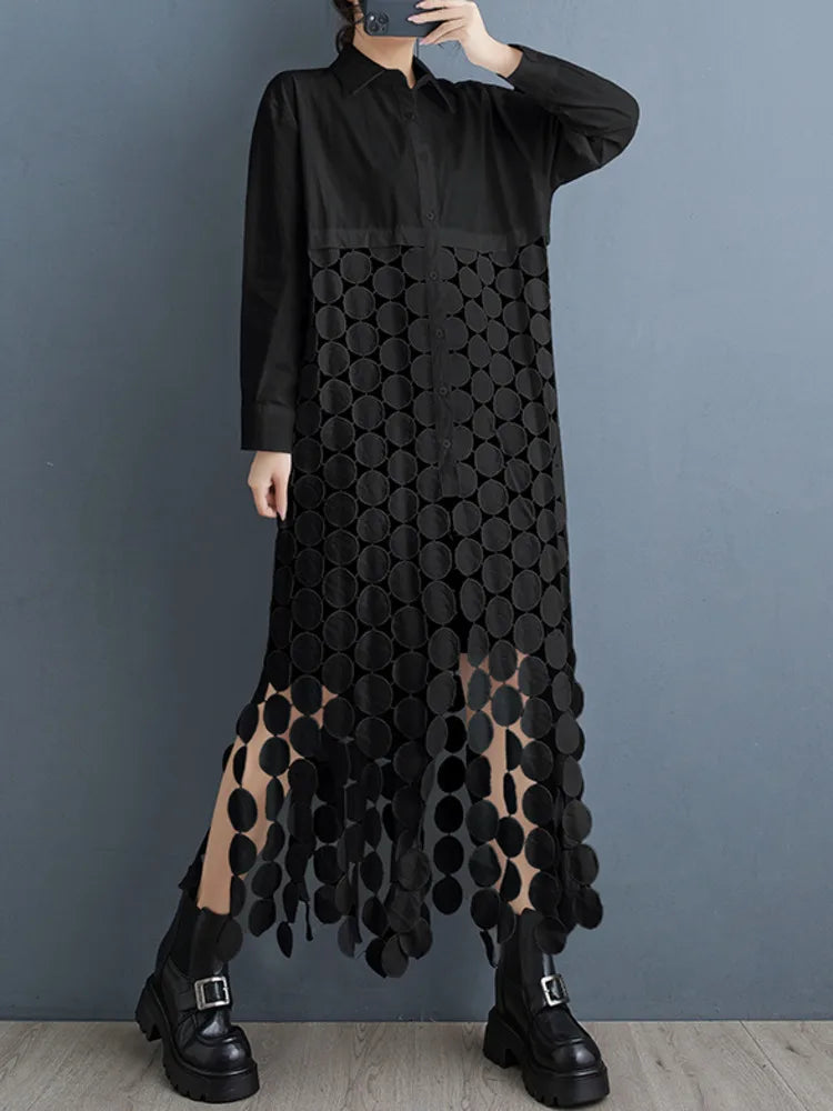 2025 Summer New Hollow Circle Tassel Stitching Casual Dress Women