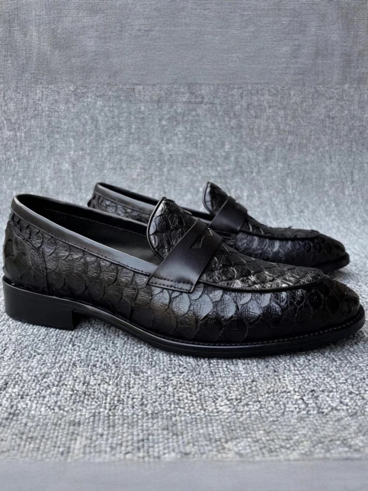 Fashion Snake Skin Derby Loafers Dress Shoes High Quality Handmade Business Style