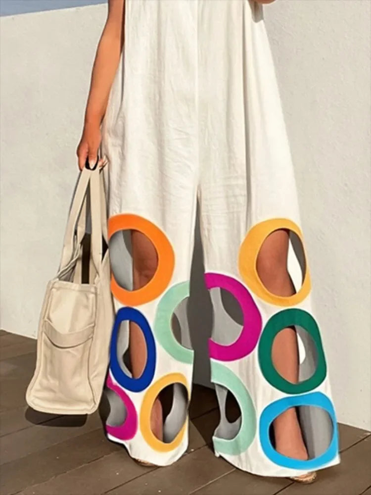 Women's Summer Colorful Circle Cutouts Hollow Out Jumpsuits Casual Elegant Jump Suits 2025