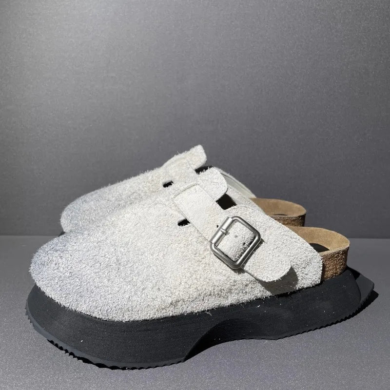Vintage Cow Suede Outside Genuine Leather Platform Sandal Men Casual Harajuku Sandals