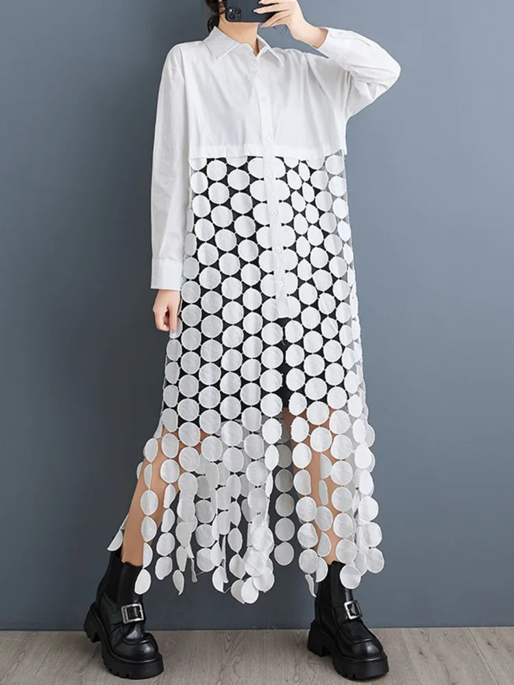 2025 Summer New Hollow Circle Tassel Stitching Casual Dress Women