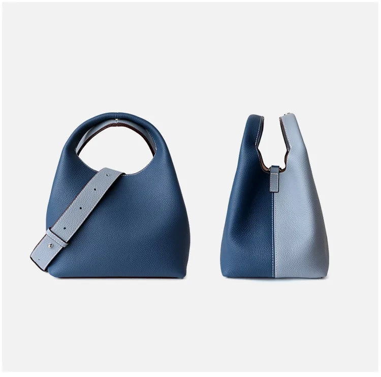 Patchwork Style Women Bucket Bag Lychee Texture Cowhide Luxury Bag High Grade Ladies Handbag