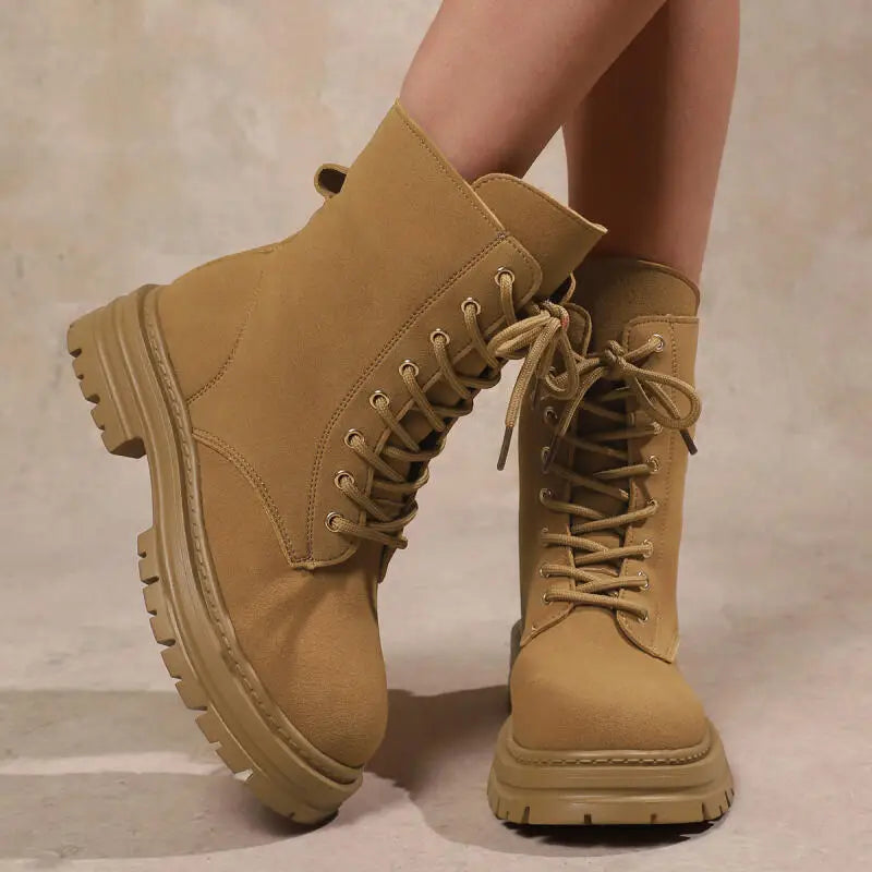 Casual Thick Bottom Khaki Ankle Boots