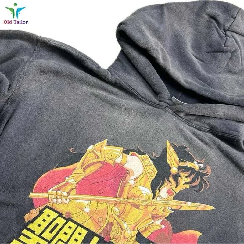 Latest 25SS Saint Classic Print Anime Washed Hoodie Hooded Sweatshirt