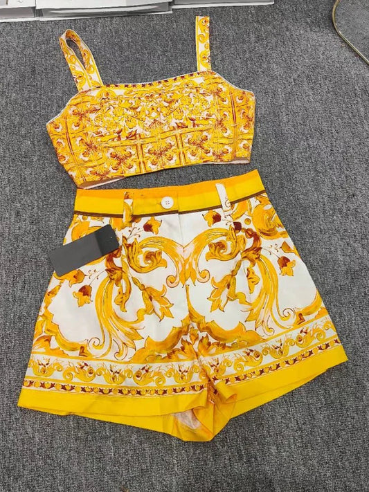 Luxury Summer Two-Piece Set Elegant Geometric Print Outfit