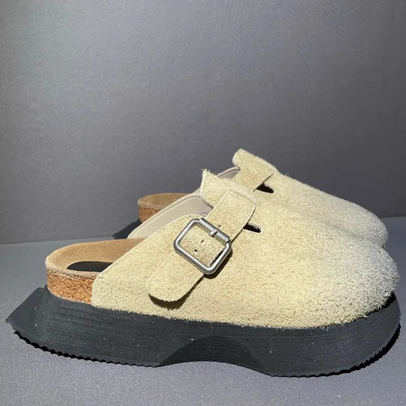 Vintage Cow Suede Outside Genuine Leather Platform Sandal Men Casual Harajuku Sandals