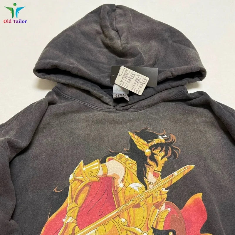 Latest 25SS Saint Classic Print Anime Washed Hoodie Hooded Sweatshirt