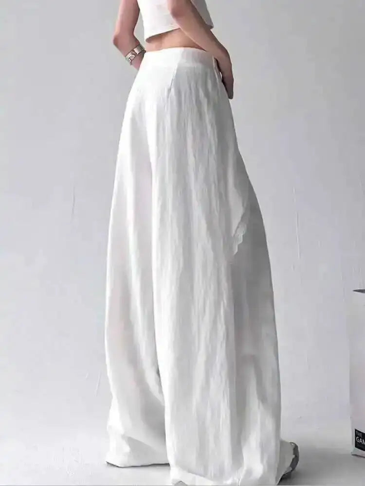 Blue Lace Spliced False 2-Piece High Waist Wide Leg Pants 2025