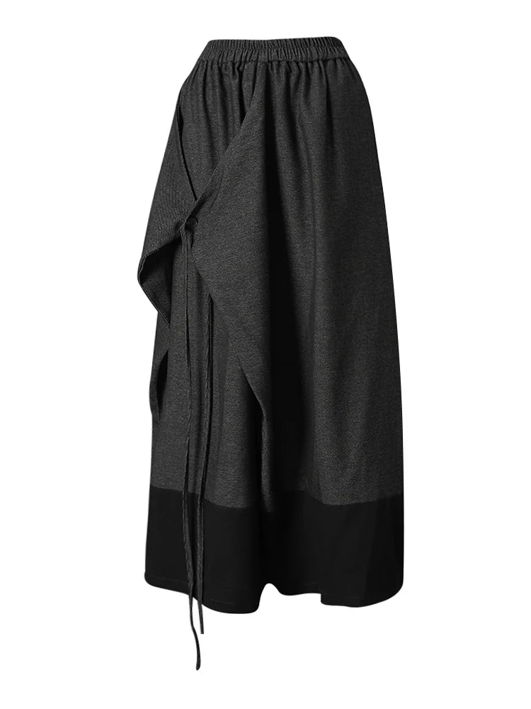High Elastic Waist Dark Gray Irregular Bandage Wide Leg Pants Autumn 2025