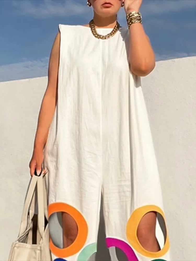 Women's Summer Colorful Circle Cutouts Hollow Out Jumpsuits Casual Elegant Jump Suits 2025