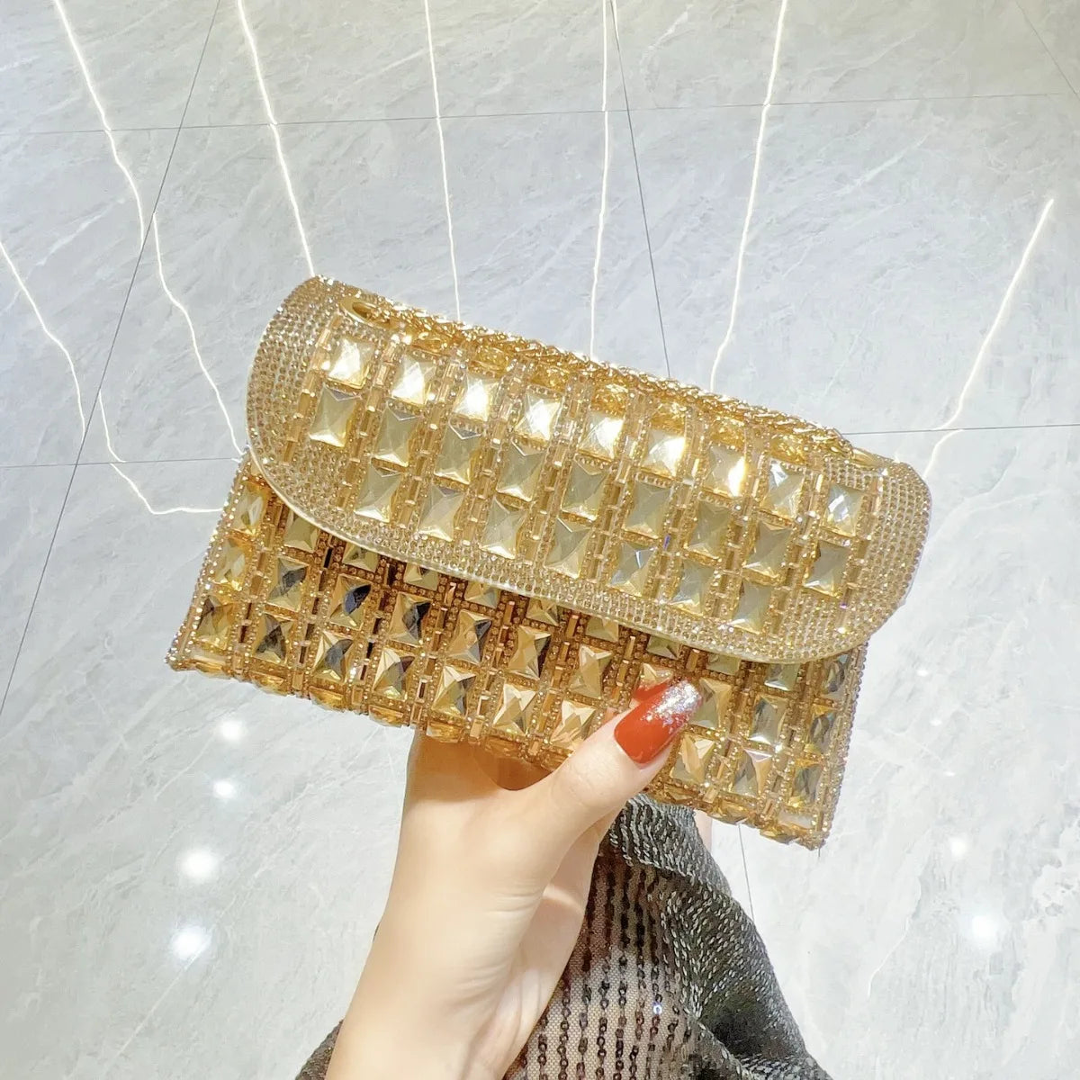 Shiny Glass Rhinestone Clutch Bag as Underarm or Shoulder Messenger Bag