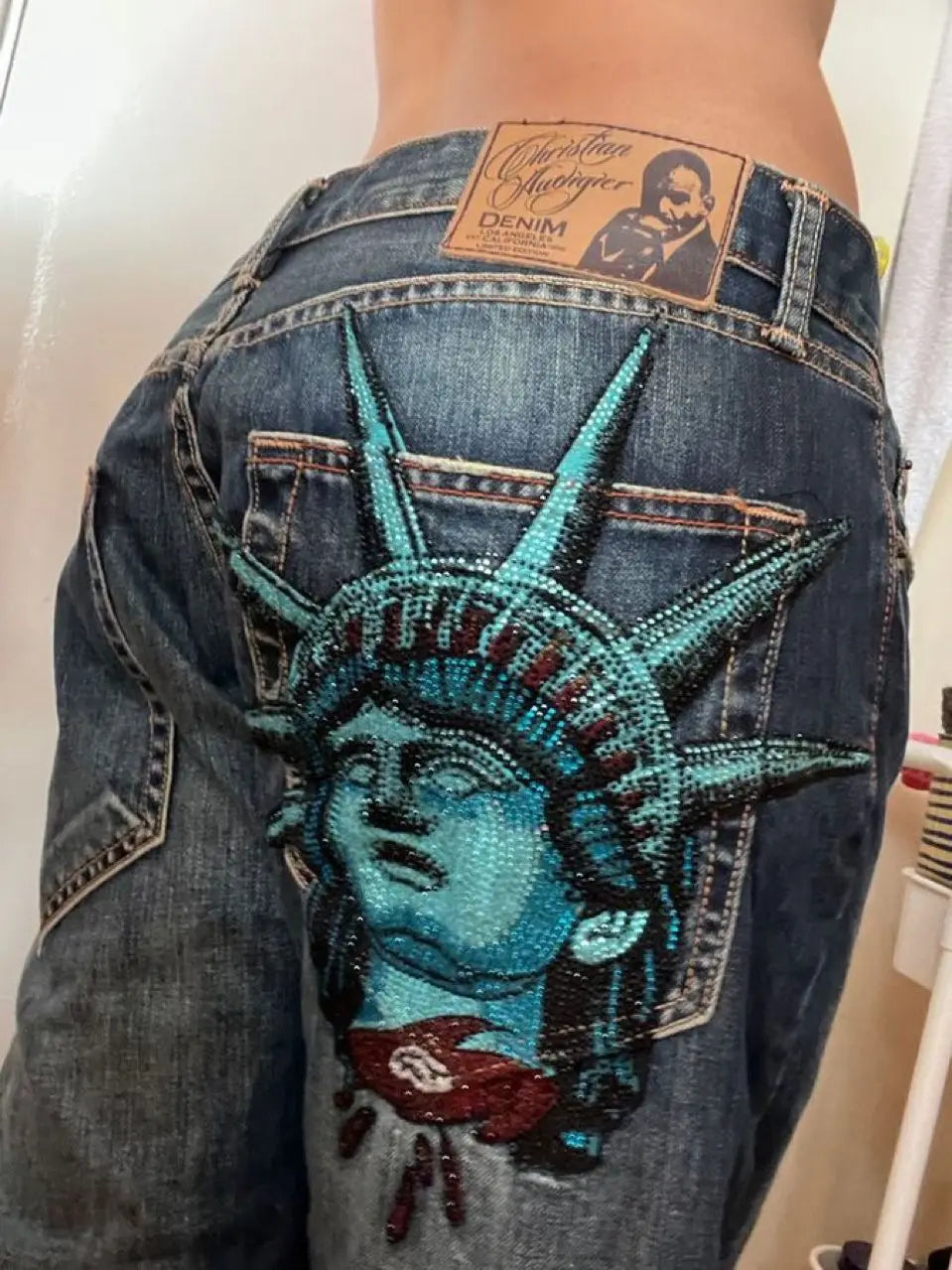 Vintage Statue of Liberty Diamonds Harajuku Y2K Jeans