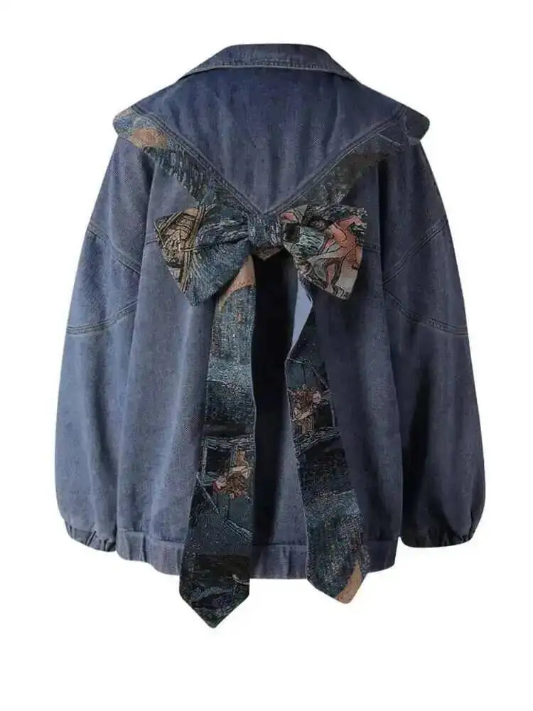 Blue Bow Back Plus Size Denim Jacket – Spring Autumn 2025