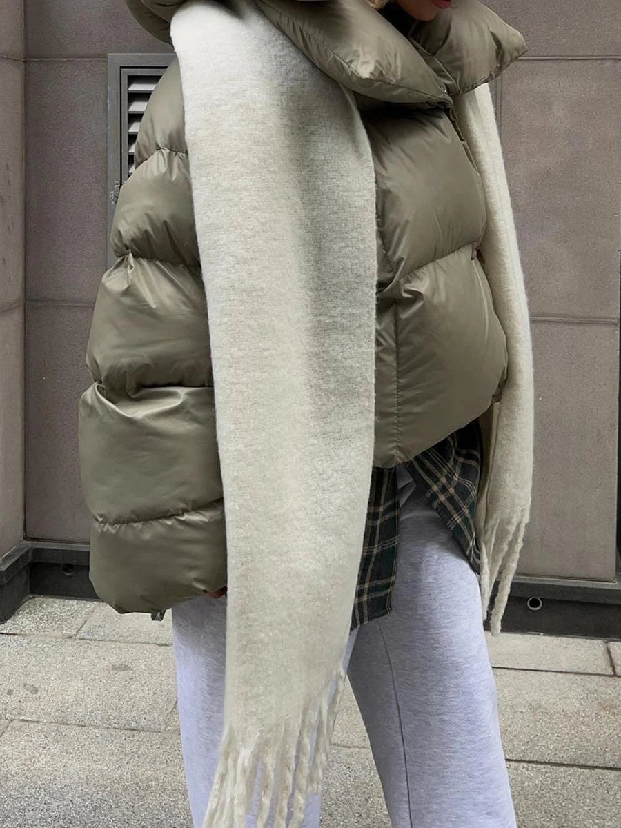 Gray Oversized Short Hooded Puffer Coat  Parka for Autumn Winter 2025