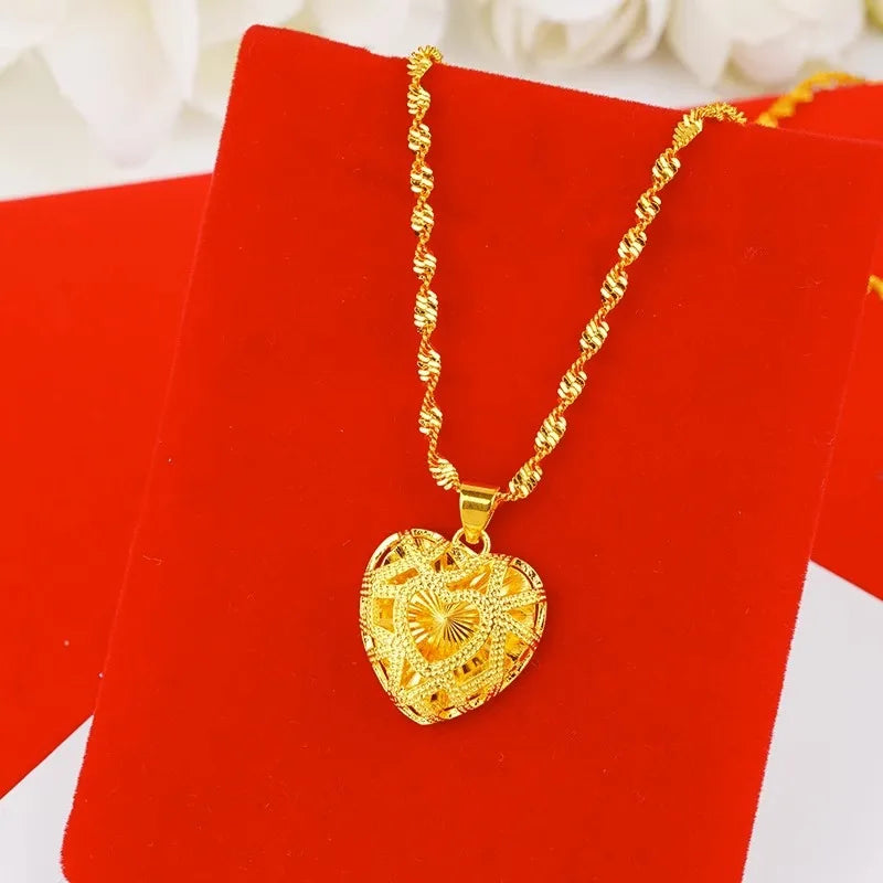24K Gold Butterfly Heart-Shaped Pure AU999 Necklace