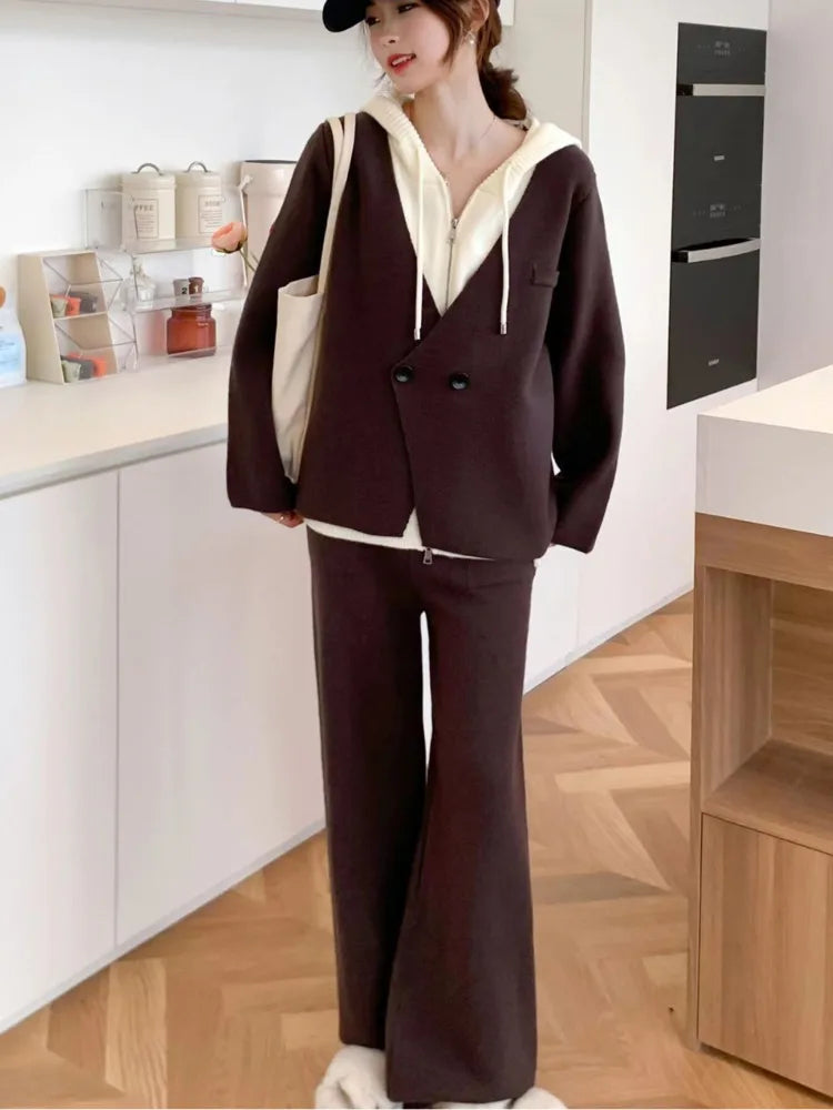 2025 New Autumn Winter Contrast Color Hoodie & Full-Length Pants Set