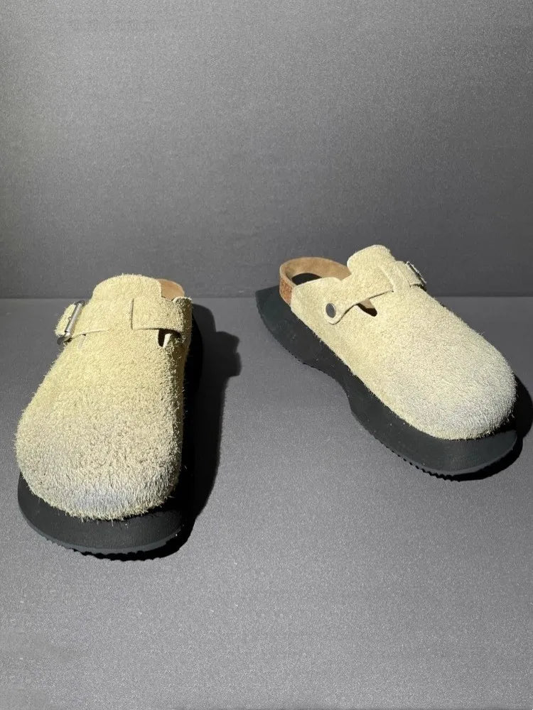 Vintage Cow Suede Outside Genuine Leather Platform Sandal Men Casual Harajuku Sandals