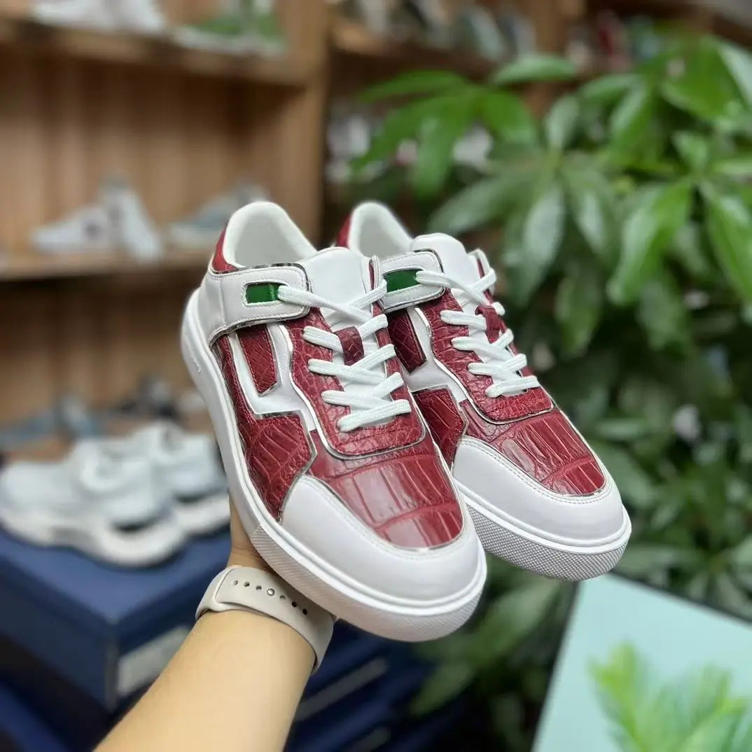 2025 New Arrival Crocodile Skin causal shoes men Genuine leather sneakers