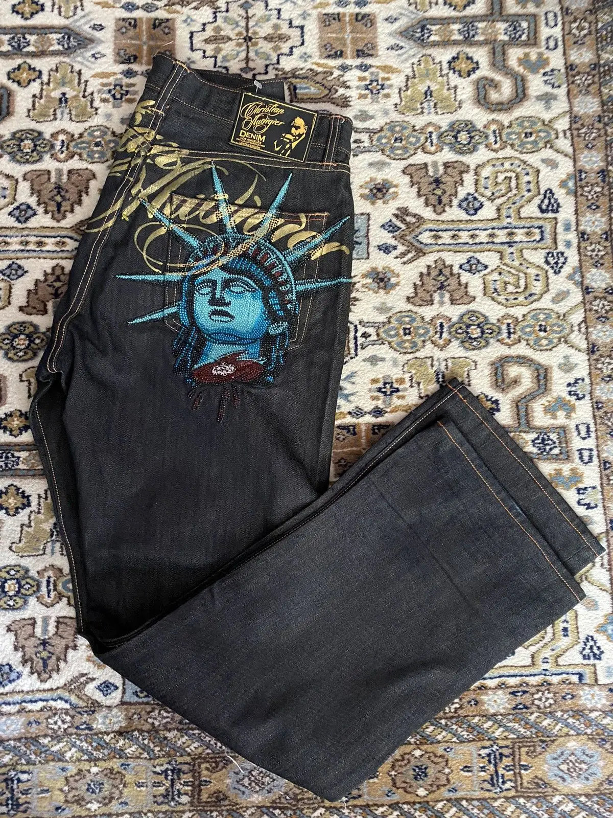 Vintage Statue of Liberty Diamonds Harajuku Y2K Jeans
