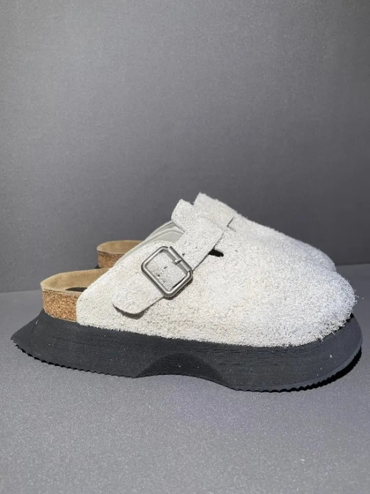Vintage Cow Suede Outside Genuine Leather Platform Sandal Men Casual Harajuku Sandals